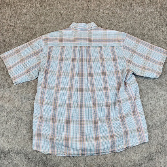 Alan Flusser Shirt Men XXL Blue Plaid Seersucker Summer Casual Short Sleeve 2XL - Picture 7 of 9